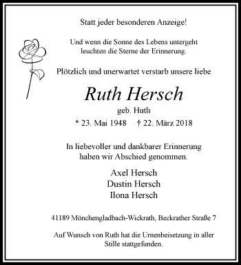 Traueranzeige von Ruth Hersch von trauer.extra-tipp-moenchengladbach.de