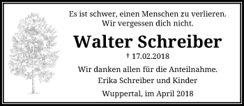 Traueranzeige von Walter Schreiber von trauer.wuppertaler-rundschau.de
