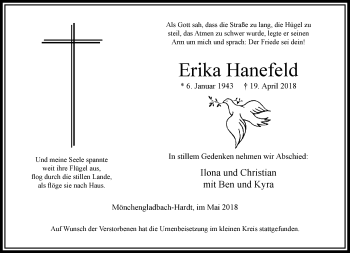 Traueranzeige von Erika Hanefeld von trauer.extra-tipp-moenchengladbach.de