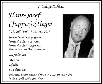 Traueranzeige von Hans-Josef Stieger von trauer.extra-tipp-moenchengladbach.de