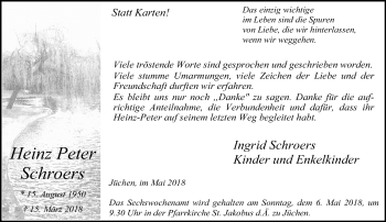 Traueranzeige von Heinz Peter Schroers von trauer.stadt-kurier.de