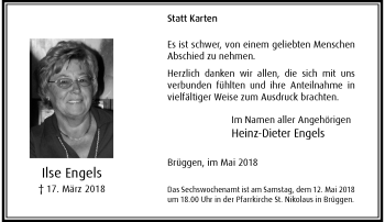 Traueranzeige von Ilse Engels von trauer.extra-tipp-moenchengladbach.de