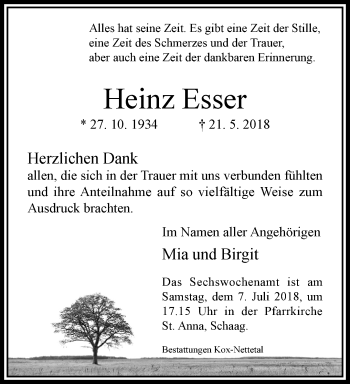 Traueranzeige von Heinz Esser von trauer.extra-tipp-moenchengladbach.de