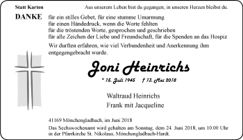 Traueranzeige von Joni Heinrichs von trauer.extra-tipp-moenchengladbach.de