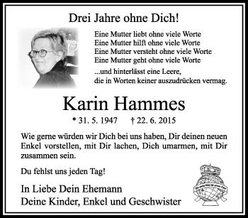 Traueranzeige von Karin Hammes von trauer.extra-tipp-moenchengladbach.de