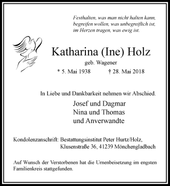 Traueranzeige von Katharina Holz von trauer.extra-tipp-moenchengladbach.de