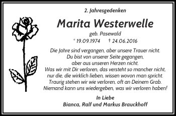 Traueranzeige von Marita Westerwelle von trauer.wuppertaler-rundschau.de