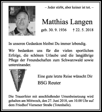 Traueranzeige von Matthias Langen von trauer.extra-tipp-moenchengladbach.de