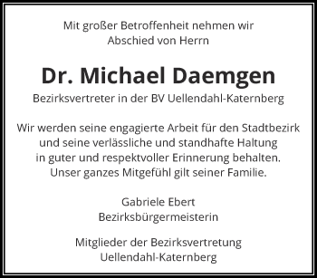 Traueranzeige von Michael Daemgen von trauer.wuppertaler-rundschau.de