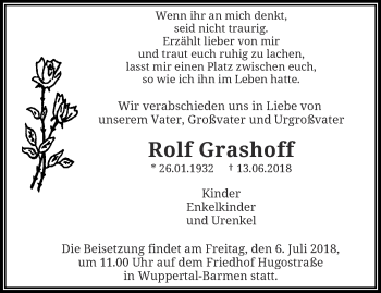 Traueranzeige von Rolf Grashoff von trauer.wuppertaler-rundschau.de