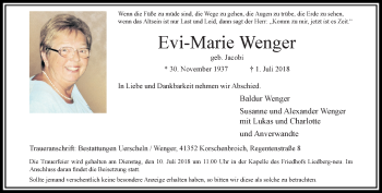 Traueranzeige von Evi-Marie Wenger von trauer.extra-tipp-moenchengladbach.de