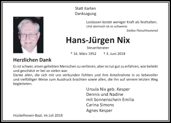 Traueranzeige von Hans-Jürgen Nix von trauer.extra-tipp-moenchengladbach.de