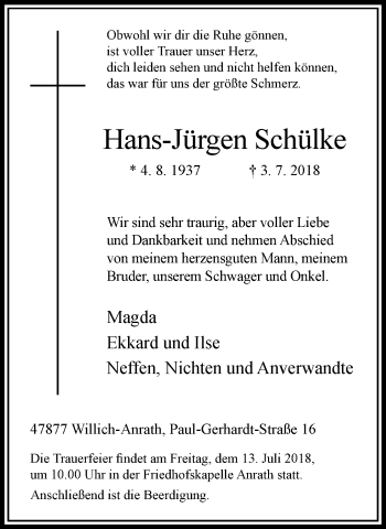 Traueranzeige von Hans-Jürgen Schülke von trauer.extra-tipp-moenchengladbach.de
