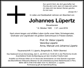 Traueranzeige von Johannes Lüpertz von trauer.extra-tipp-moenchengladbach.de