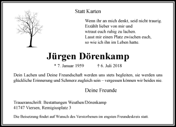 Traueranzeige von Jürgen Dörenkamp von trauer.extra-tipp-moenchengladbach.de