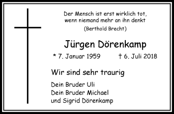 Traueranzeige von Jürgen Dörenkamp von trauer.extra-tipp-moenchengladbach.de