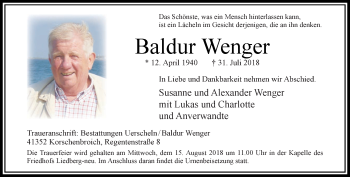 Traueranzeige von Baldur Wenger von trauer.extra-tipp-moenchengladbach.de