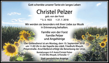 Traueranzeige von Christel Pelzer von trauer.extra-tipp-moenchengladbach.de