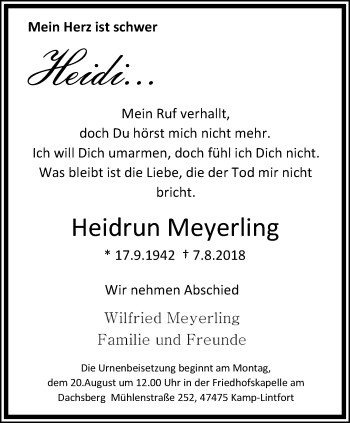 Traueranzeige von Heidrun Meyerling von trauer.mein.krefeld.de