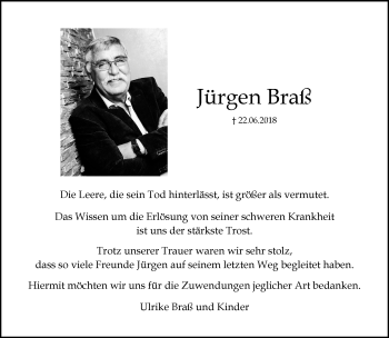 Traueranzeige von Jürgen Braß von trauer.mein.krefeld.de