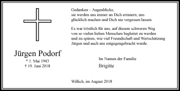 Traueranzeige von Jürgen Podorf von trauer.extra-tipp-moenchengladbach.de