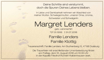 Traueranzeige von Margret Lenders von trauer.stadt-panorame.de