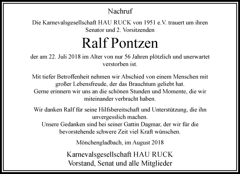  Traueranzeige für Ralf Pontzen vom 05.08.2018 aus trauer.extra-tipp-moenchengladbach.de