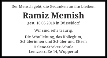 Traueranzeige von Ramiz Memish von trauer.wuppertaler-rundschau.de