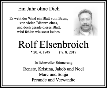 Traueranzeige von Rolf Elsenbroich von trauer.extra-tipp-moenchengladbach.de