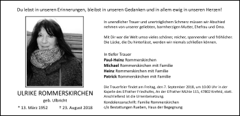 Traueranzeige von Ulrike Rommerskirchen von trauer.mein.krefeld.de