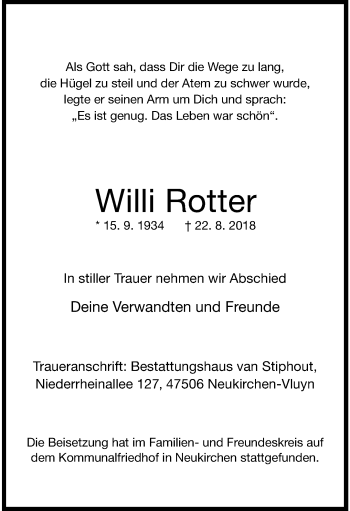 Traueranzeige von Willi Rotter von trauer.stadt-panorame.de
