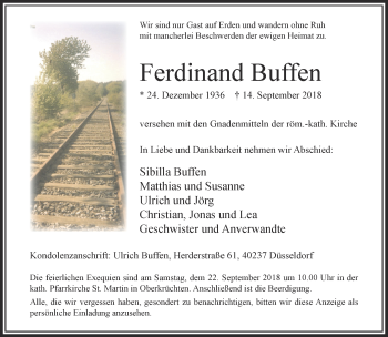 Traueranzeige von Ferdinand Buffen von trauer.extra-tipp-moenchengladbach.de