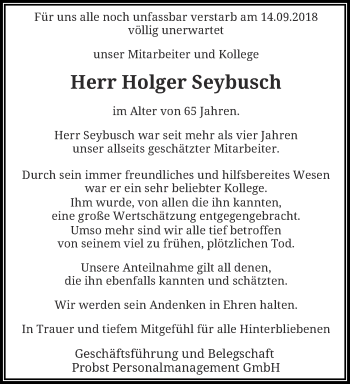 Traueranzeige von Holger Seybusch von trauer.wuppertaler-rundschau.de