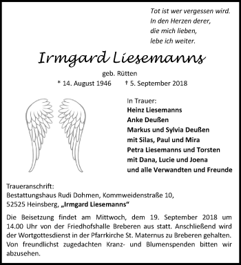 Traueranzeige von Irmgard Liesemanns von trauer.extra-tipp-moenchengladbach.de