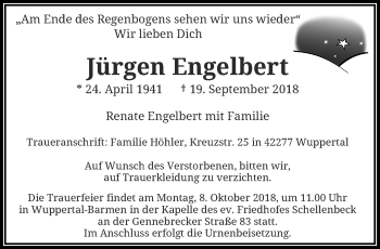 Traueranzeige von Jürgen Engelbert von trauer.wuppertaler-rundschau.de