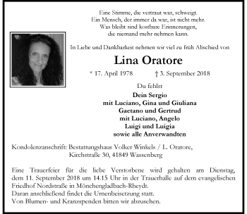 Traueranzeige von Lina Oratore von trauer.extra-tipp-moenchengladbach.de