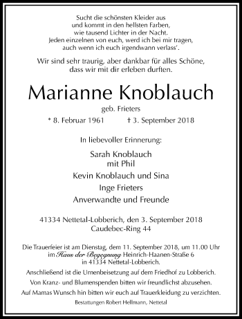 Traueranzeige von Marianne Knoblauch von trauer.extra-tipp-moenchengladbach.de