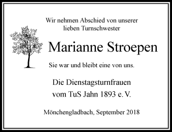 Traueranzeige von Marianne Stroepen von trauer.extra-tipp-moenchengladbach.de