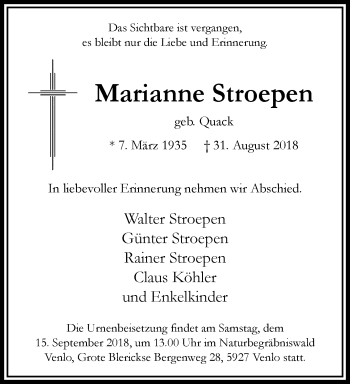 Traueranzeige von Marianne Stroepen von trauer.extra-tipp-moenchengladbach.de