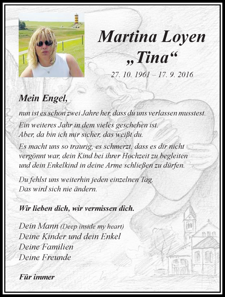  Traueranzeige für Martina Loyen vom 16.09.2018 aus trauer.extra-tipp-moenchengladbach.de