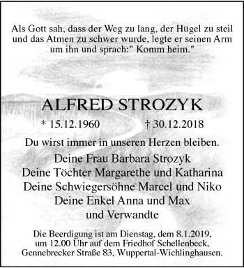 Traueranzeige von Alfred Strozyk von trauer.wuppertaler-rundschau.de