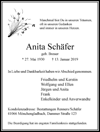 Traueranzeige von Anita Schäfer von trauer.extra-tipp-moenchengladbach.de