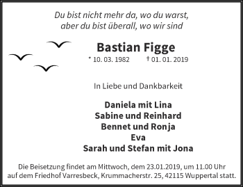 Traueranzeige von Bastian Figge von trauer.wuppertaler-rundschau.de