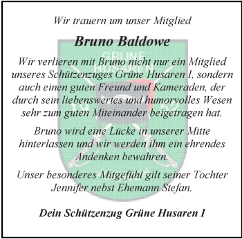 Traueranzeige von Bruno Baldowe von trauer.stadt-kurier.de