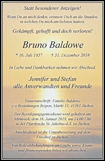 Traueranzeige von Bruno Baldowe von trauer.extra-tipp-moenchengladbach.de