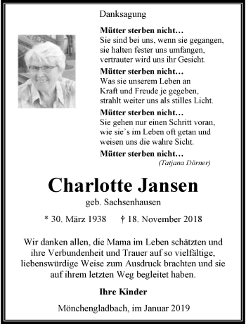 Traueranzeige von Charlotte Jansen von trauer.extra-tipp-moenchengladbach.de