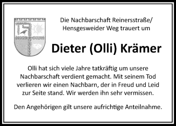 Traueranzeige von Dieter Krämer von trauer.extra-tipp-moenchengladbach.de