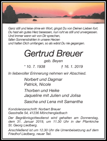 Traueranzeige von Gertrud Breuer von trauer.extra-tipp-moenchengladbach.de