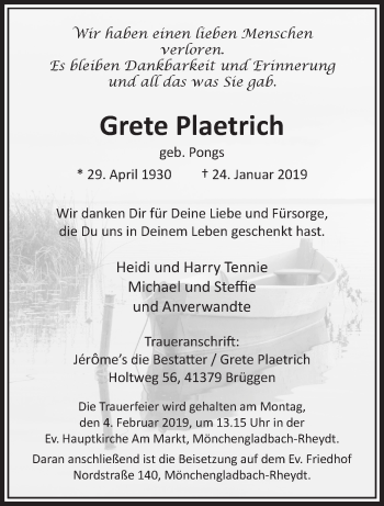 Traueranzeige von Grete Plaetrich von trauer.extra-tipp-moenchengladbach.de