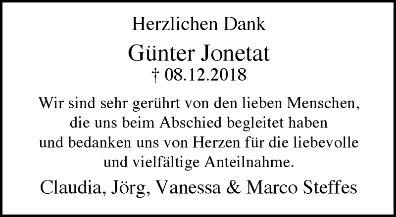  Traueranzeige für Günter Jonetat vom 05.01.2019 aus trauer.wuppertaler-rundschau.de